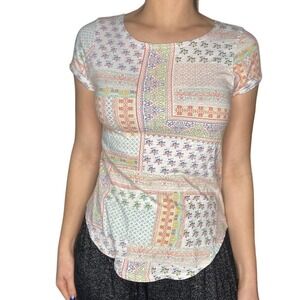 Anthropologie T.La Patchwork Quilt Keyhole Top Medium